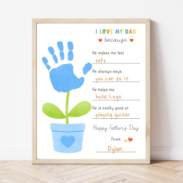 I Love My Dad Because Craft - Digital Download, Father’s Day Handprint Craft, Father’s Day Template for Kids, Father’s Day Worksheet
