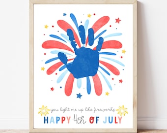 Fireworks Handprint Craft - Digital Download, 4th of July Fireworks Handprint Art, Printable Independence Day Template for Kids