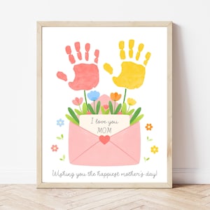 Manualidad con letras y huellas de manos para el Día de la Madre: descarga digital, plantilla imprimible, arte infantil con huellas de manos para el Día de la Madre