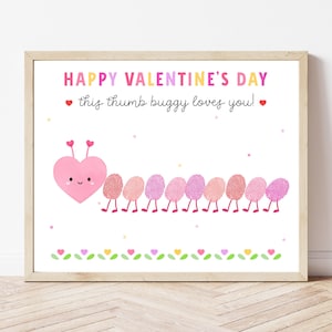 Thumb Buggy-vingerafdrukkunst - Digitale download, Valentijnsdag-vingerafdrukkunstsjabloon voor kinderen, Thumb Bug Craft-aandenken