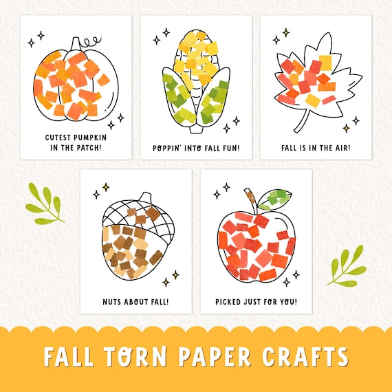 Fall Torn Paper Crafts - Digital Download, Fall Torn Paper Templates for Kids