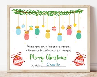 Hangende ornamenten Vingerafdrukkunst - digitale download, kerstvingerafdrukkunst voor kinderen, ornament ambachtelijke aandenken