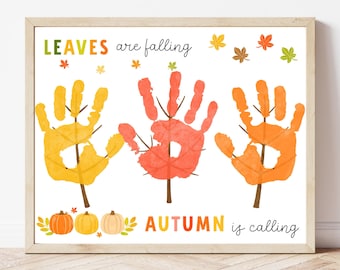 Artisanat empreinte de main de feuilles d'automne - téléchargement numérique, art de l'empreinte de main d'automne, artisanat de feuilles d'automne, modèle d'empreinte de main d'automne