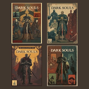 4 pósteres de Souls de estilo vintage - Arte mural de videojuegos - Póster de juegos retro - Arte mural para sala de juegos - Decoración de pared para gamers - Póster de videojuegos