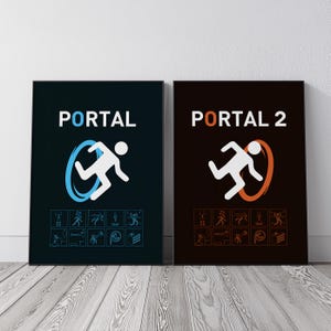 2 Portal Posters - Gaming Poster - Video Game Wall Art - Retro Game Poster - Game Room Wall Art - Gamer Wall Decor - Printable Gaming Art