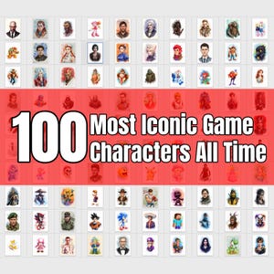 100 Posters - Iconic Video Game Characters - Video Game Wall Art - Retro Game Poster - Game Room Wall Art - Gamer Wall Decor - Gaming Poster