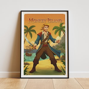 Monkey Island Poster - Retro Game Poster - Vintage Pixel Art Wall Decor - Gaming Room Printable Art - Vintage Poster - Gaming Poster