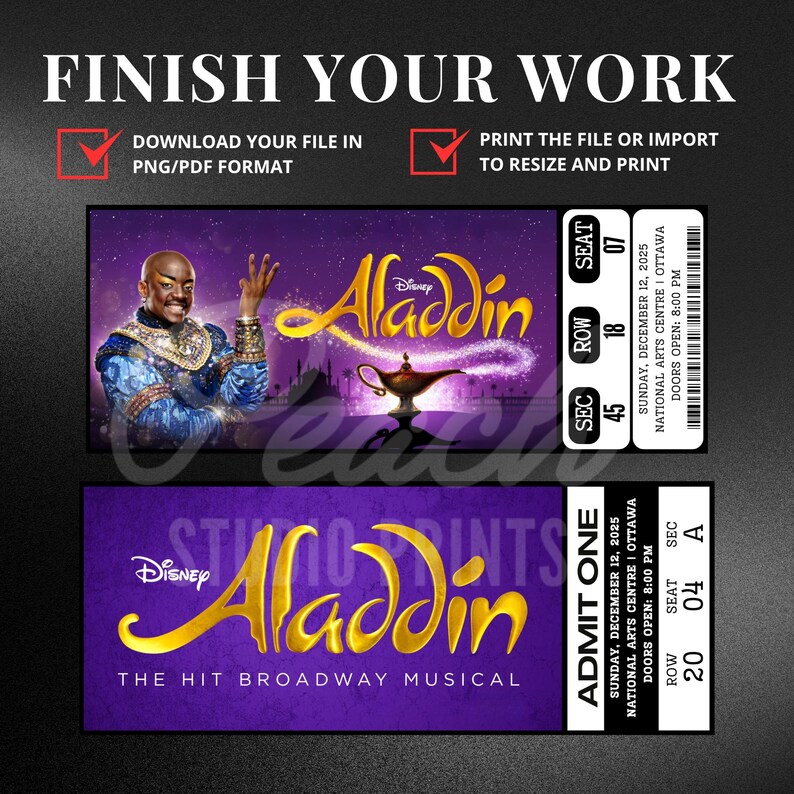 Printable Aladdin the Musical Theatre Ticket | Personalized Gift Reveal ...