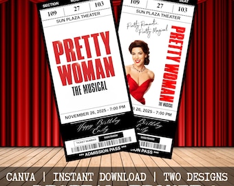 Printable Pretty Woman The Musical Theatre Ticket | Personalized Gift Reveal | Editable West End / Broadway Souvenir Keepsake | Download