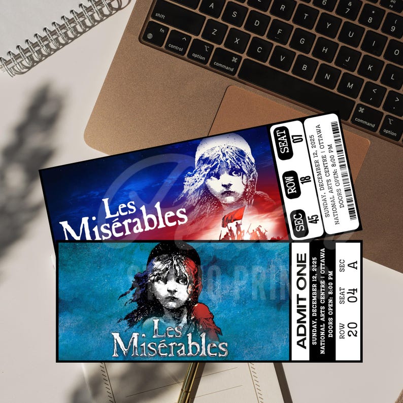 Miserable Color Printable Les Miserables Musical Theatre Ticket, Personalized Gift ...