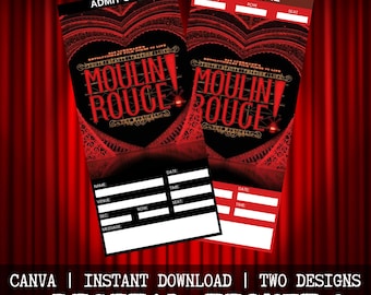 Printable Moulin Rouge Musical Theatre Ticket, Personalized Gift Reveal, Editable West End, Broadway Souvenir Keepsake, Instant Download