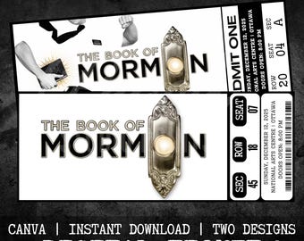 Printable The Book Of Mormon Musical Theatre Ticket | Personalized Gift Reveal | Editable West End Souvenir Keepsake |  Instant Download