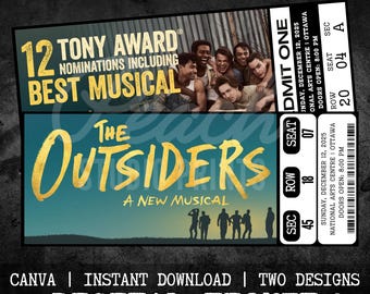 Printable The Outsiders Musical Theatre Ticket | Personalized Gift Reveal | Editable West End Broadway Souvenir Keepsake | Instant Download