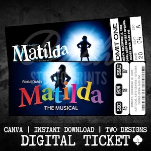 Druckbare Matilda The Musical Theater-Karte | Personalisiertes Geschenk offenbaren | Bearbeitbar West End / Broadway Souvenir Andenken | Sofort Download