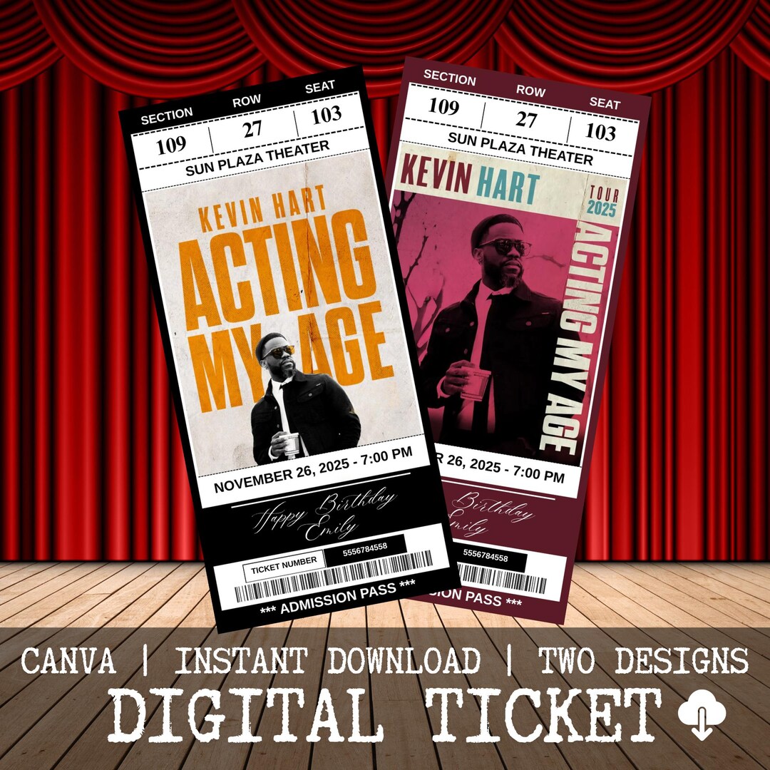 Printable Kevin Hart Ticket Acting My Age Tour 2025 Personalized
