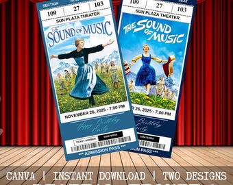 Printable The Sound Of Music Musical Theatre Ticket | Personalized Gift Reveal | Editable West End / Broadway Souvenir Keepsake | Download