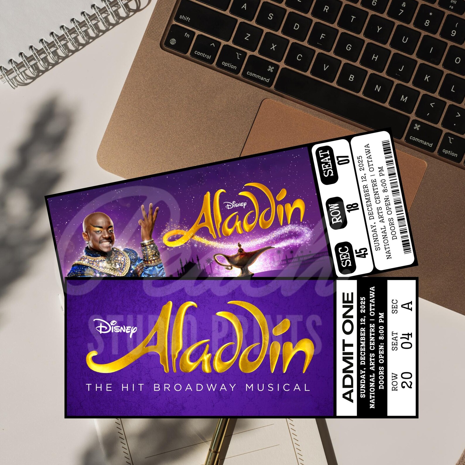 Printable Aladdin the Musical Theatre Ticket | Personalized Gift Reveal ...