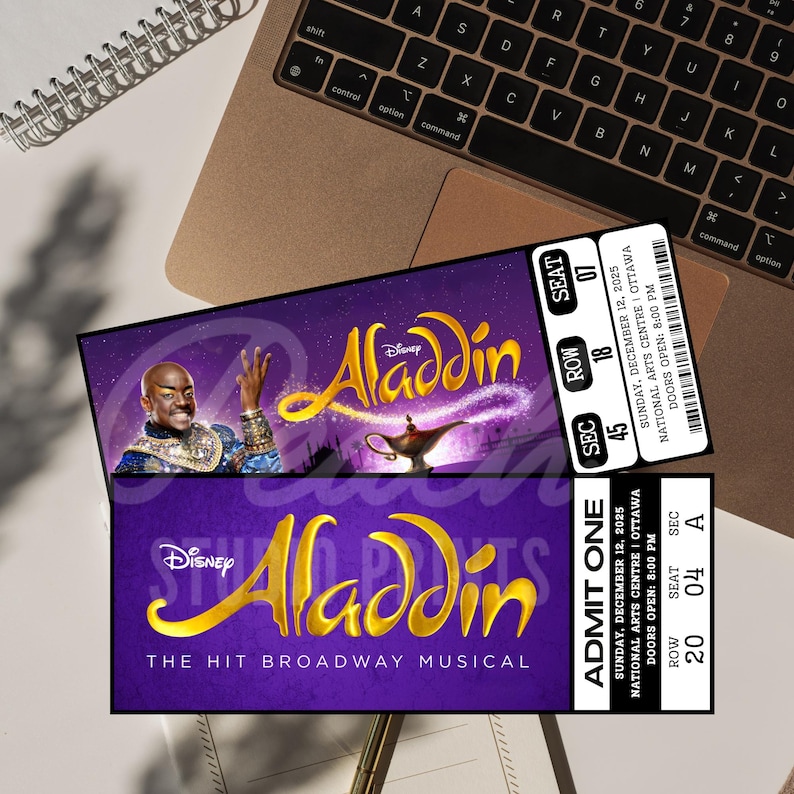 Printable Aladdin the Musical Theatre Ticket | Personalized Gift Reveal ...