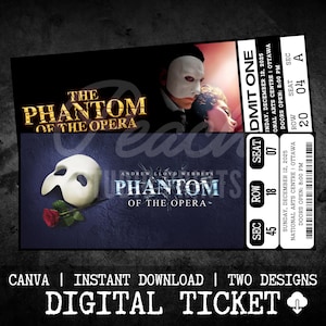 Printable Phantom Of The Opera Musical Theatre Ticket | Personalized Gift Reveal | Editable West End / Broadway Souvenir Keepsake | Download