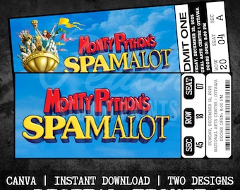 Printable Spamalot Musical Theatre Ticket | Personalized Gift Reveal | Editable West End / Broadway Souvenir Keepsake | Download
