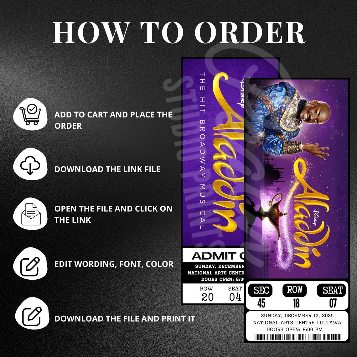 Printable Aladdin the Musical Theatre Ticket | Personalized Gift Reveal ...
