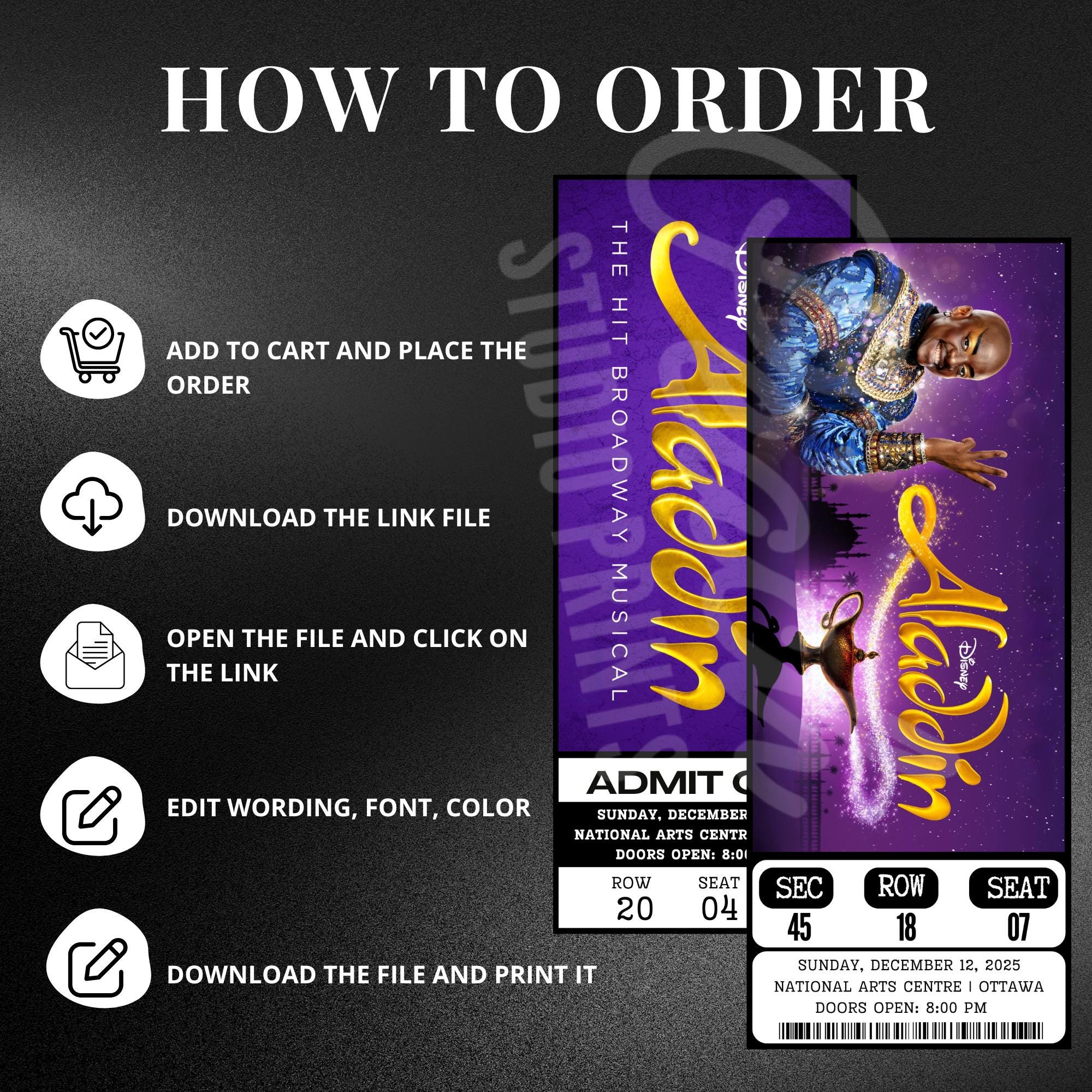 Printable Aladdin the Musical Theatre Ticket | Personalized Gift Reveal ...