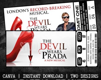 Printable The Devil Wears Prada Musical Theatre Ticket | Personalized Gift Reveal | Editable West End Souvenir Keepsake | Instant Download