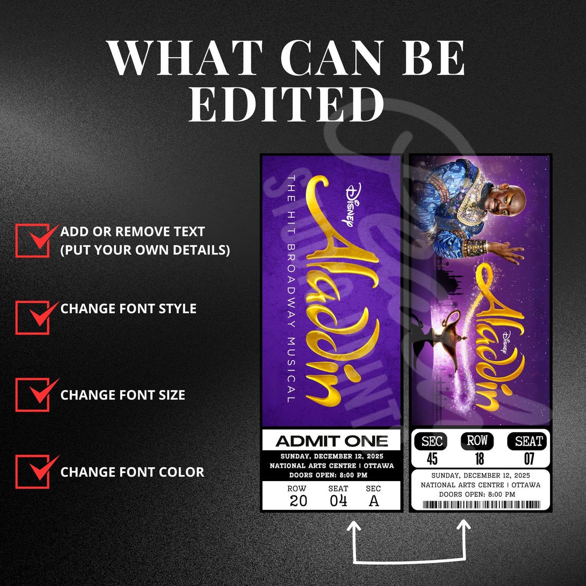 Printable Aladdin the Musical Theatre Ticket | Personalized Gift Reveal ...