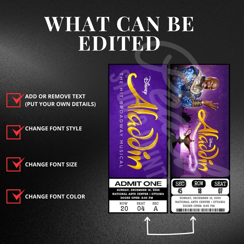 Printable Aladdin the Musical Theatre Ticket | Personalized Gift Reveal ...