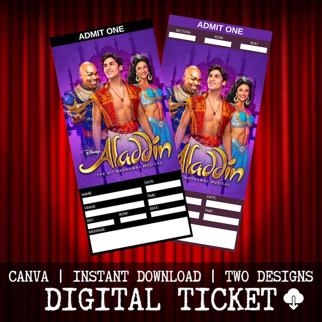 Printable Aladdin the Musical Theatre Ticket | Personalized Gift Reveal ...