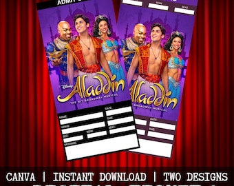 Printable Aladdin the Musical Theatre Ticket | Personalized Gift Reveal ...