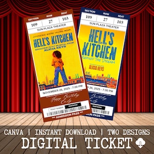 Printable Hell's Kitchen Musical Theatre Ticket | Personalized Gift Reveal | Editable West End Broadway Souvenir Keepsake | Instant Download