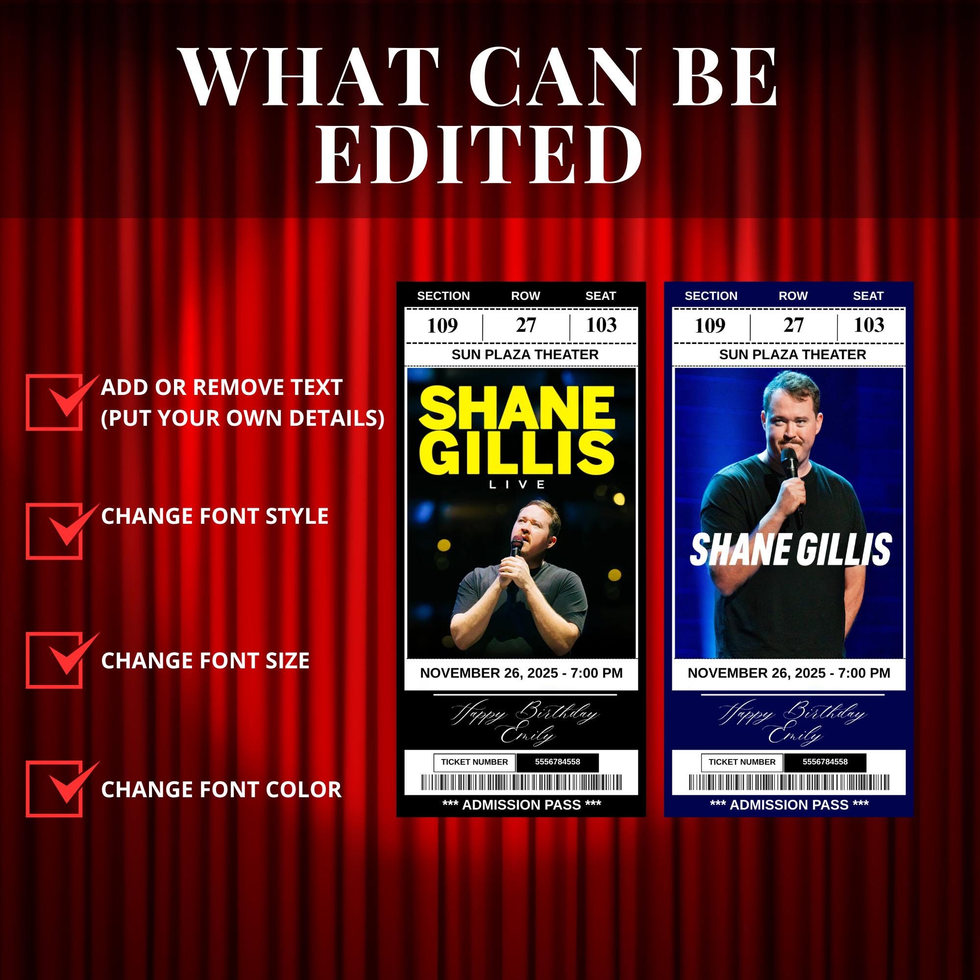 Printable Shane Gillis Ticket Live Tour 2024 | Personalized Live Comedy ...