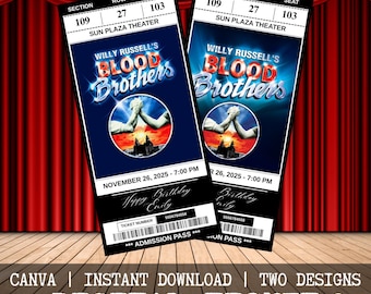 Printable Blood Brothers Musical Theatre Ticket | Personalized Gift Reveal | Editable West End Broadway Souvenir Keepsake | Instant Download