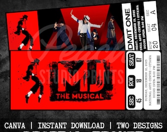 Druckbare MJ The Musical Theater-Karte | Personalisiertes Geschenk offenbaren | Bearbeitbar West End / Broadway Souvenir Andenken | Sofort Download