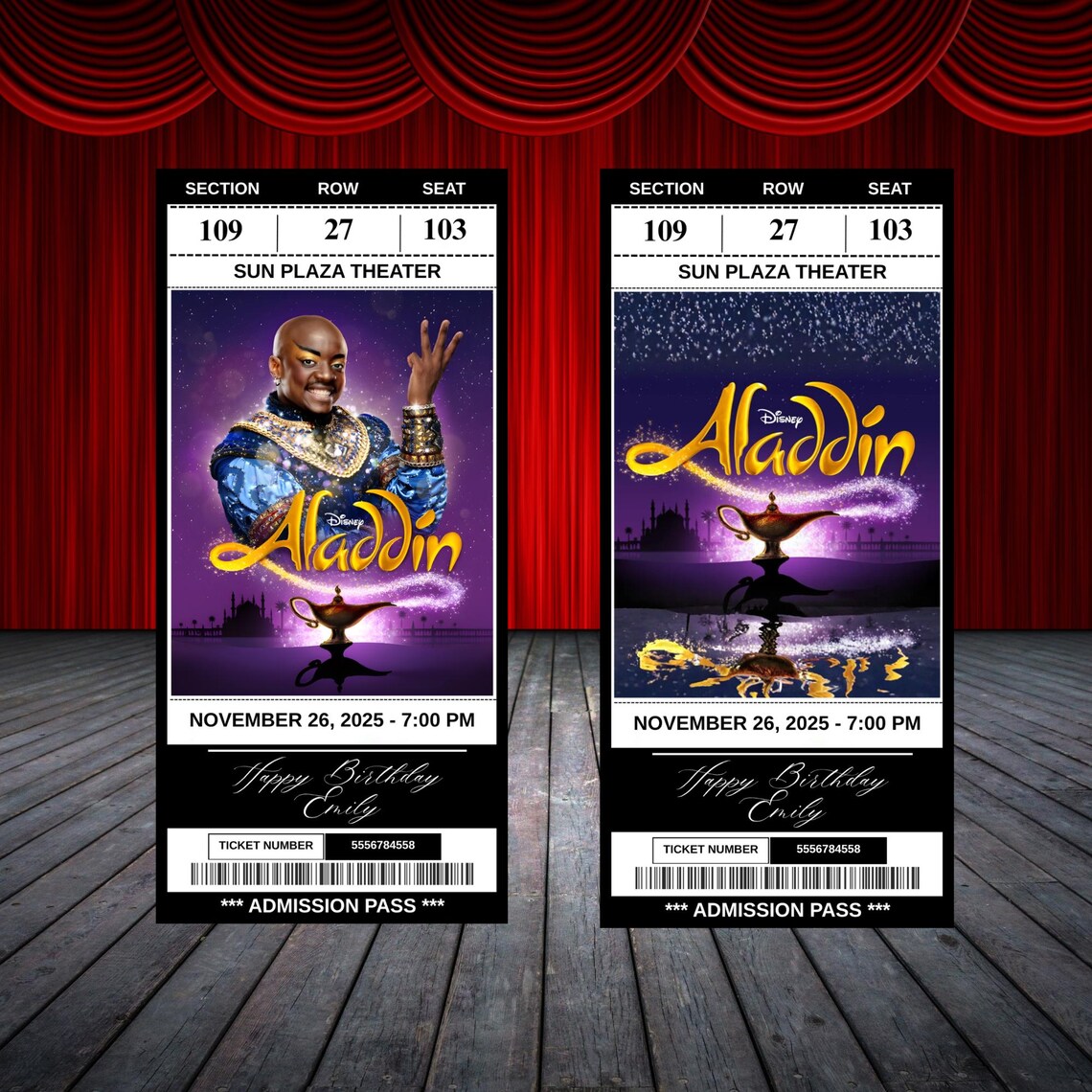 Printable Aladdin the Musical Theatre Ticket | Personalized Gift Reveal ...