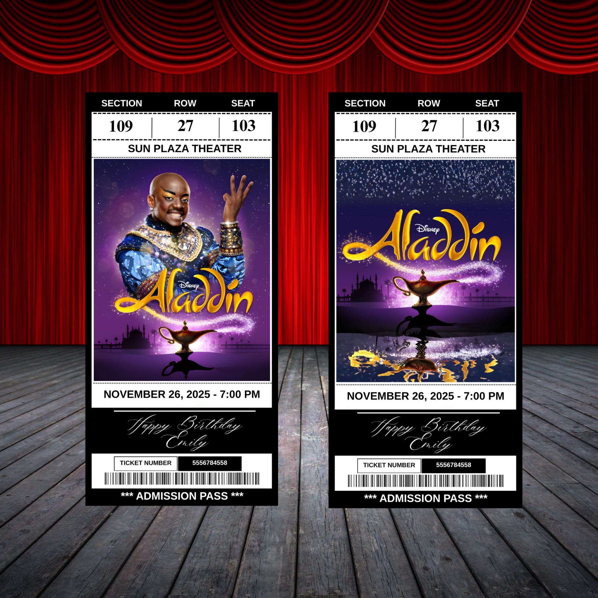 Printable Aladdin the Musical Theatre Ticket | Personalized Gift Reveal ...