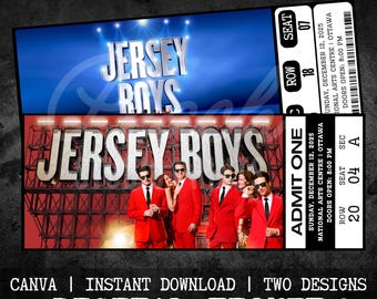 Printable Jersey Boys Musical Theatre Ticket | Personalized Gift Reveal | Editable West End / Broadway Souvenir Keepsake | Instant Download