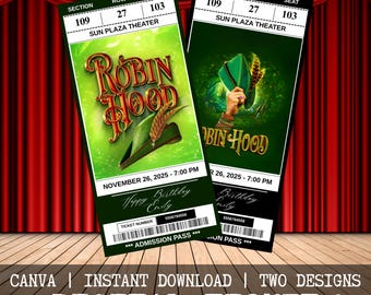 Druckbare Robin Hood Pantomime Karte | Personalisiertes Geschenk offenbaren | Bearbeitbares Musiktheater-Andenken | Herunterladen