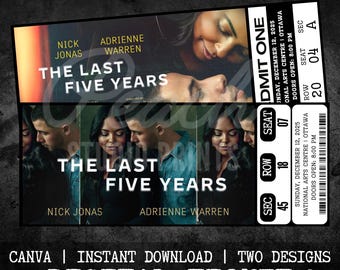 Printable The Last Five Years Musical Theatre Ticket | Personalized Gift Reveal | Editable Broadway Souvenir Keepsake | Instant Download