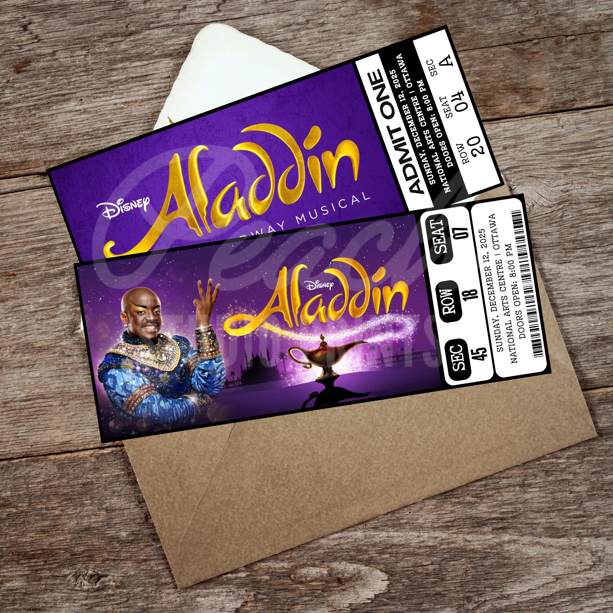 Printable Aladdin the Musical Theatre Ticket | Personalized Gift Reveal ...