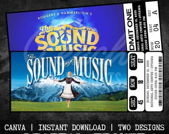 Printable The Sound Of Music Musical Theatre Ticket | Personalized Gift Reveal | Editable West End / Broadway Souvenir Keepsake | Download