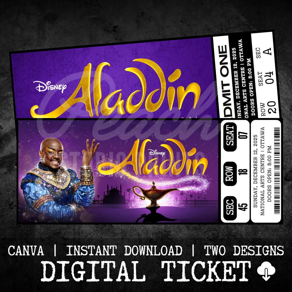 Printable Aladdin the Musical Theatre Ticket | Personalized Gift Reveal ...