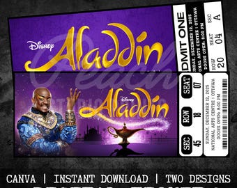 Printable Aladdin the Musical Theatre Ticket | Personalized Gift Reveal ...