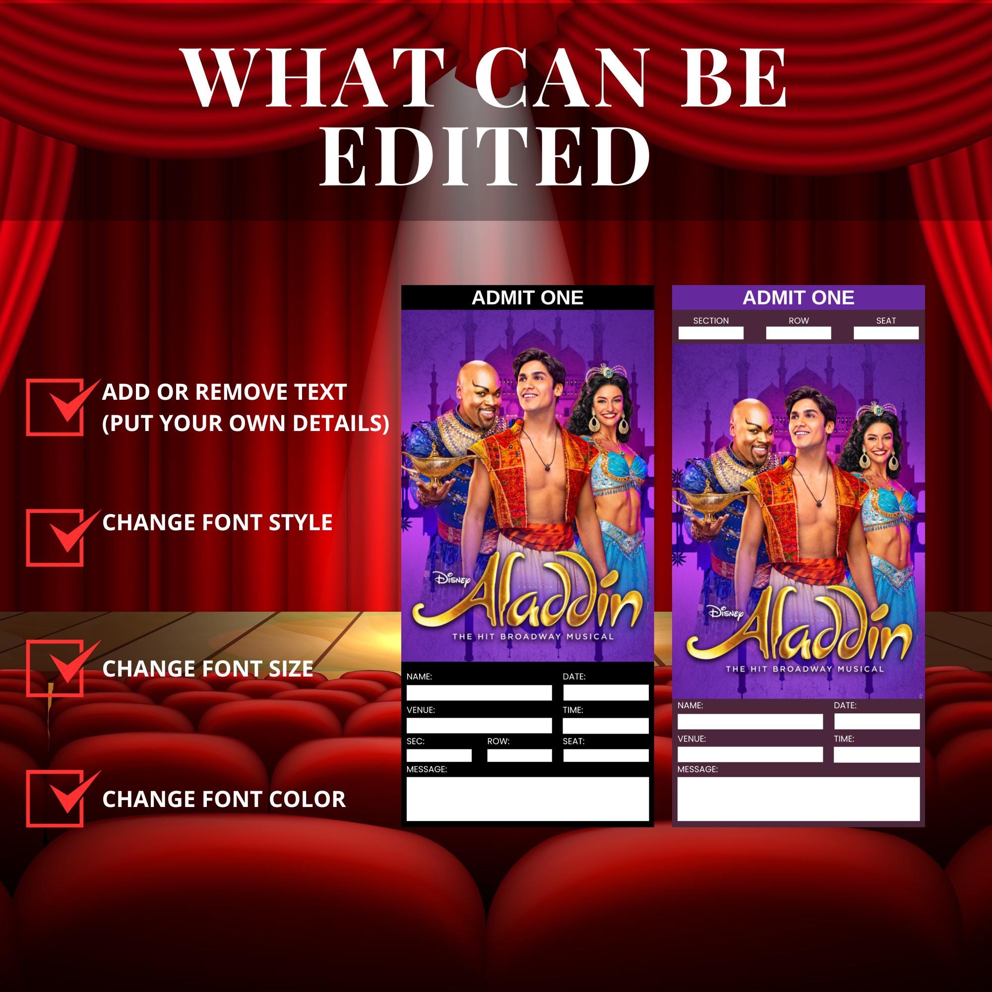 Printable Aladdin the Musical Theatre Ticket | Personalized Gift Reveal ...