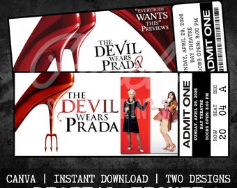 Biglietto stampabile per il cinema per Il diavolo veste Prada 2 / Regalo personalizzato / Souvenir del West End modificabile / Download immediato