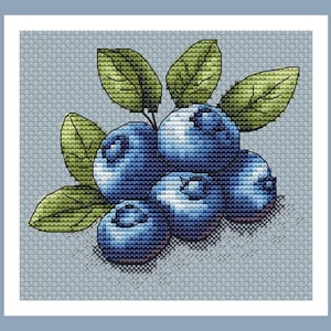 Blueberry Delight Modernes Kreuzstichmuster | PDF Stickdatei | Obst botanische Zählkarte | Sofort Download