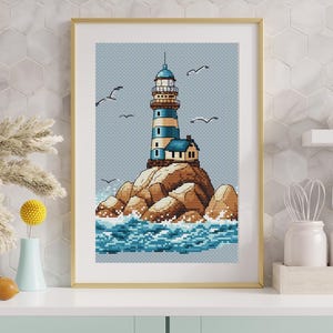 Lighthouse Cross Stitch Pattern,Nautical Home Decor,DIY Embroidery Design,Beach Sc,Coastal Embroidery,PDF cross stitch,Seaside Embroidery
