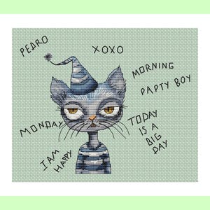 Funny Grumpy Cat Counted Cross Stitch Pattern Digital PDF Instant Download Embroidery Chart DIY Gift for Cat Lovers