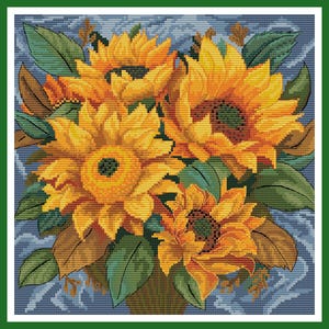 Sunflower Bouquet counted Cross Stitch Pattern – Modern Floral Embroidery PDF Instant Download DIY Needlework for Home Decor Hand made gift